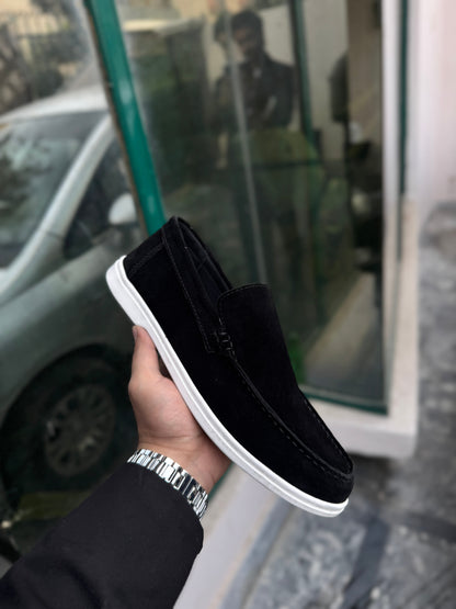 OLD MONEY SUEDE LEATHER LOAFERS SHOES - JET BLACK