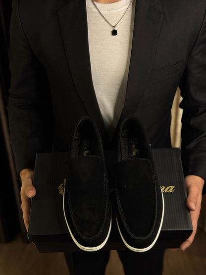 OLD MONEY SUEDE LEATHER LOAFERS SHOES - JET BLACK