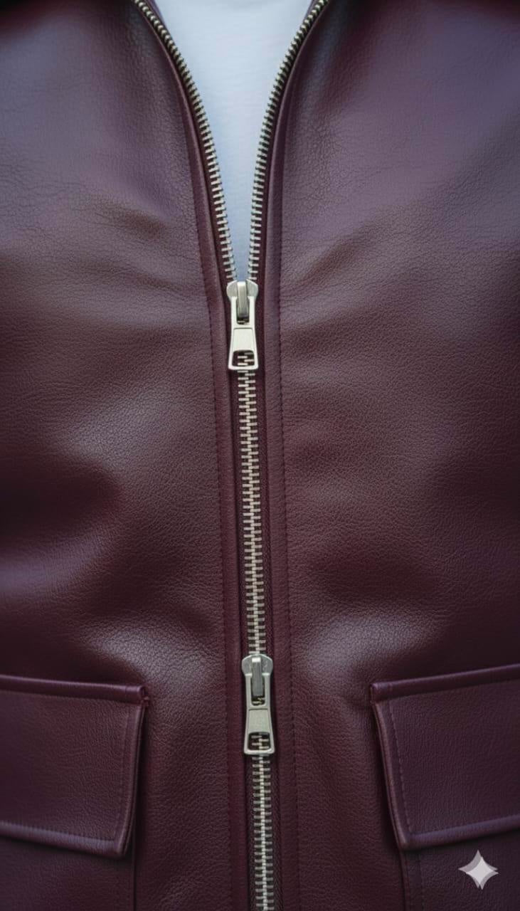 Men’s Burgundy Leather Bomber Jacket