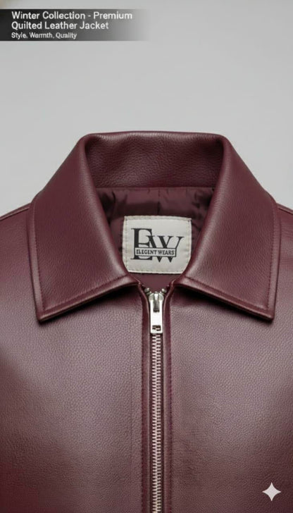 Men’s Burgundy Leather Bomber Jacket