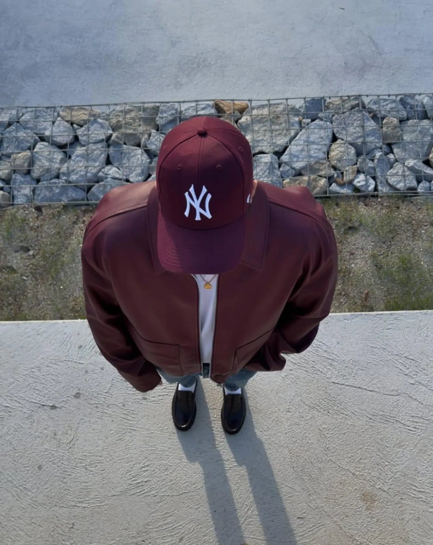 Men’s Burgundy Leather Bomber Jacket